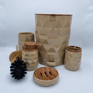 ست سرویس بهداشتی ۵ پارچه  نسکافه ای درب چوبی مدل آناناسی برند کنتراست