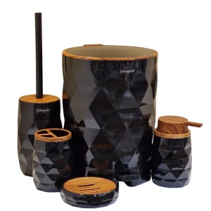 ست سرویس بهداشتی ۵ پارچه  مشکی درب چوبی مدل آناناسی برند کنتراست