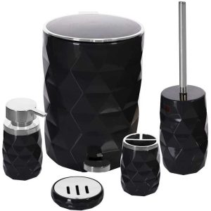 ست سرویس بهداشتی ۵ پارچه آناناسی مشکی کروم کنتراست