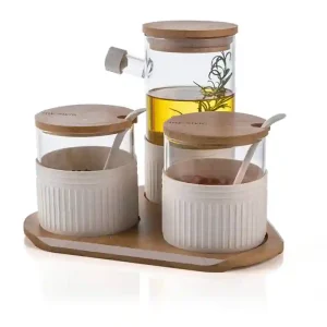 ست جای ادویه 2 پارچه اولالا  به همراه ظرف روغن و استند olala